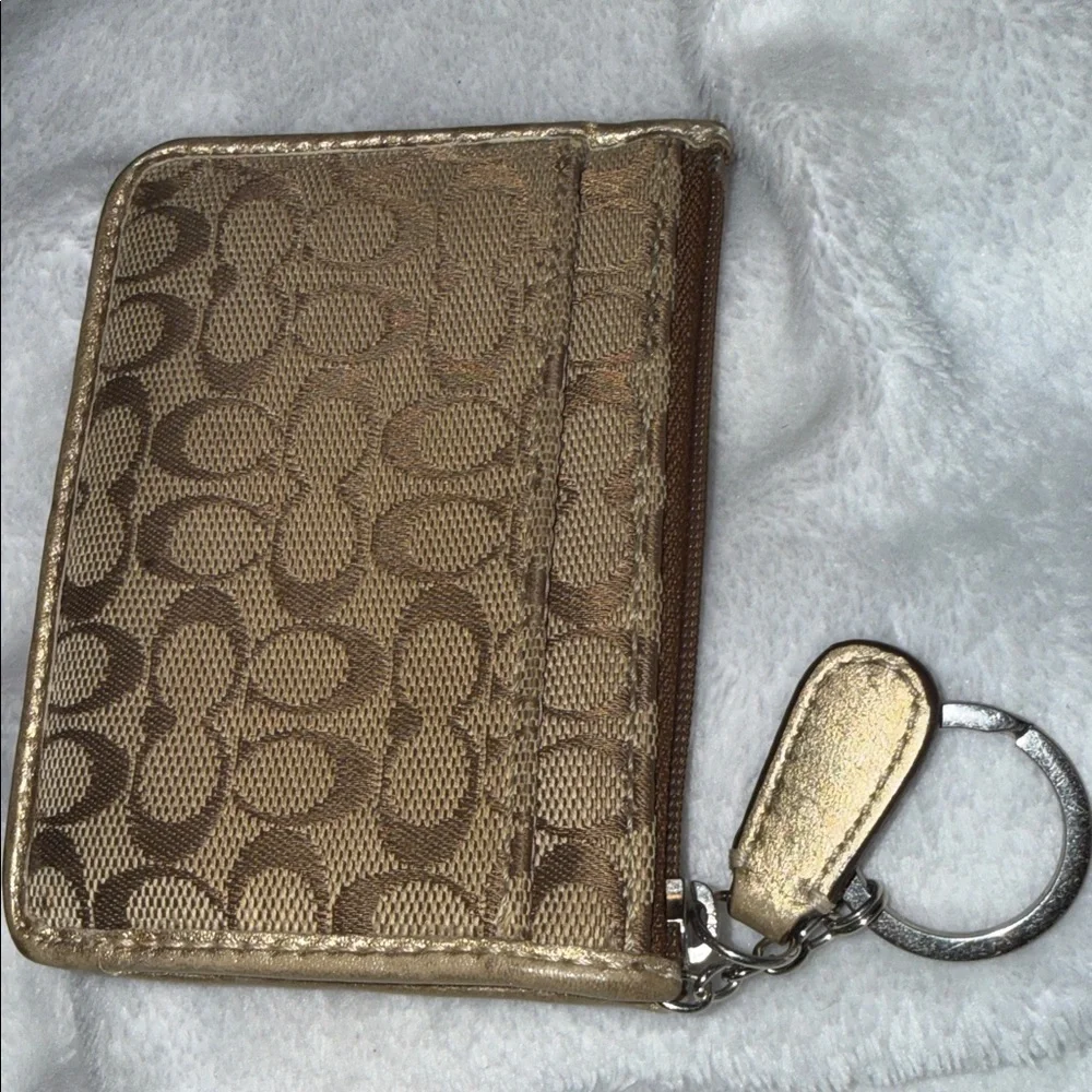 Coach Gold Metallic Trim Signature Keychain Card Case